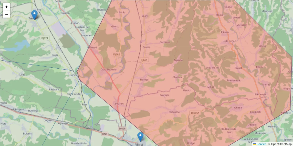 Hartă a codului poștal  și a codurilor poștale învecinate