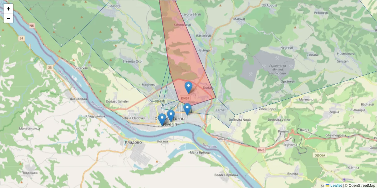 Hartă a codului poștal  și a codurilor poștale învecinate