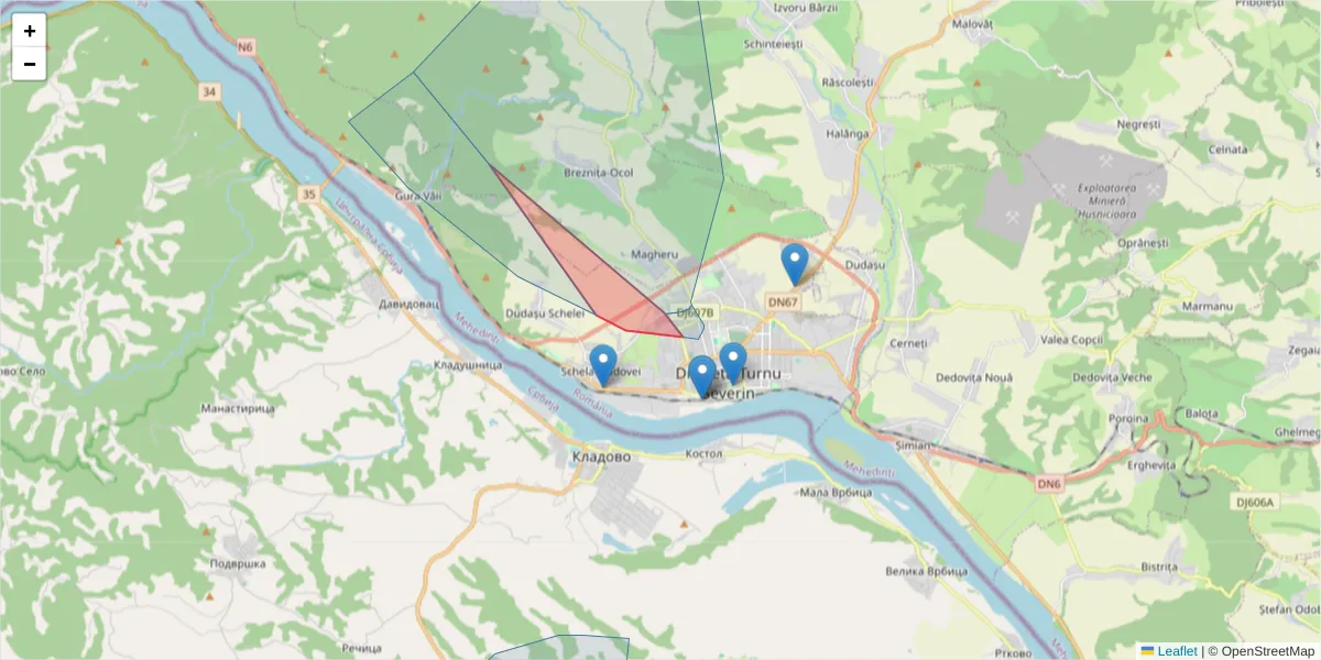 Hartă a codului poștal  și a codurilor poștale învecinate