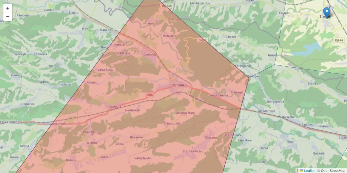 Hartă a codului poștal  și a codurilor poștale învecinate