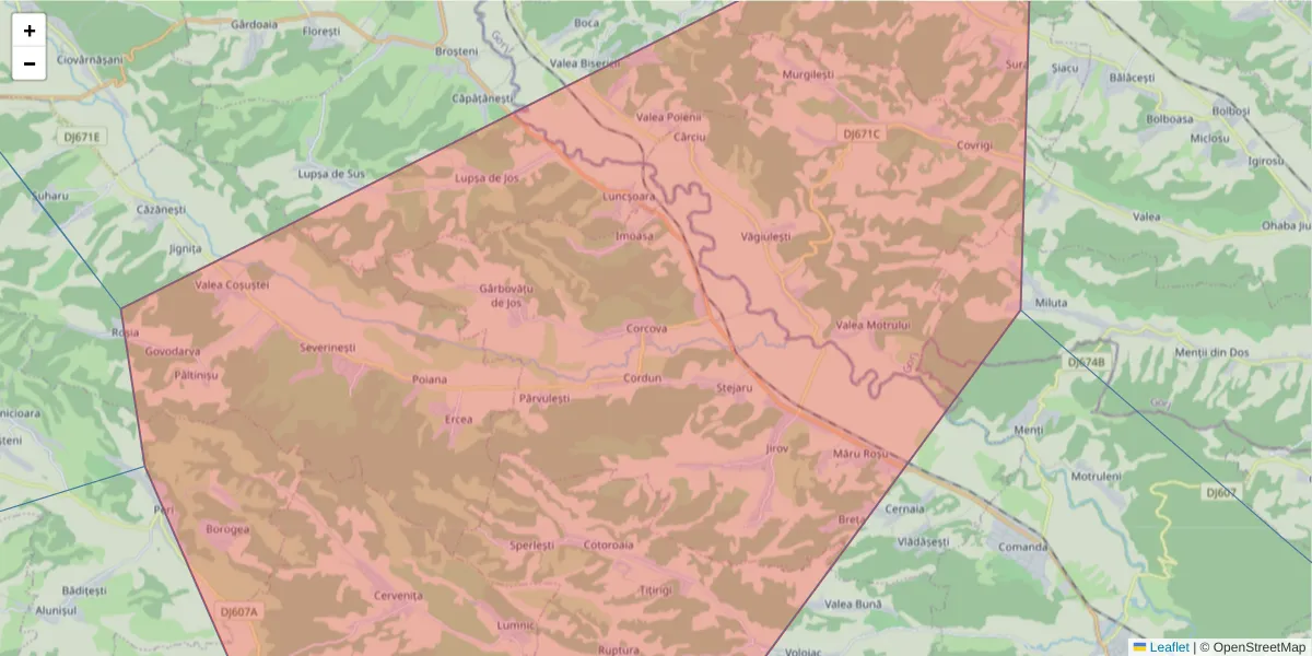 Hartă a codului poștal  și a codurilor poștale învecinate