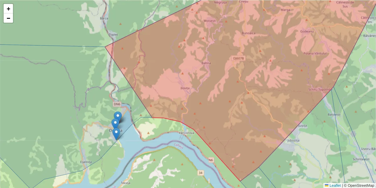 Hartă a codului poștal  și a codurilor poștale învecinate