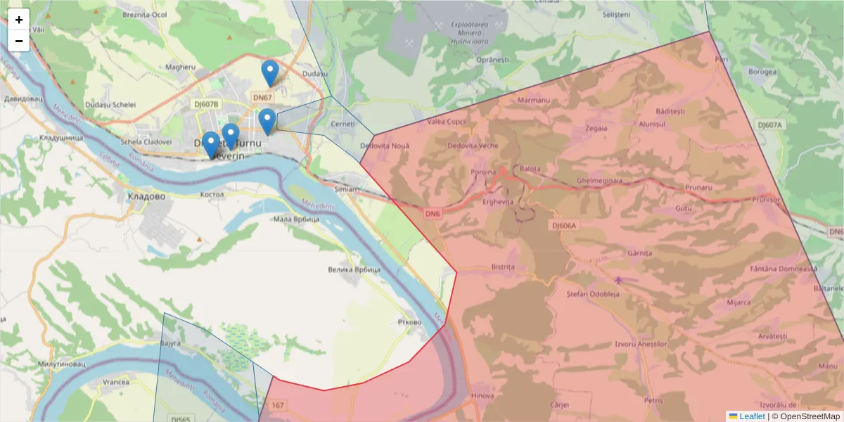 Hartă a codului poștal  și a codurilor poștale învecinate
