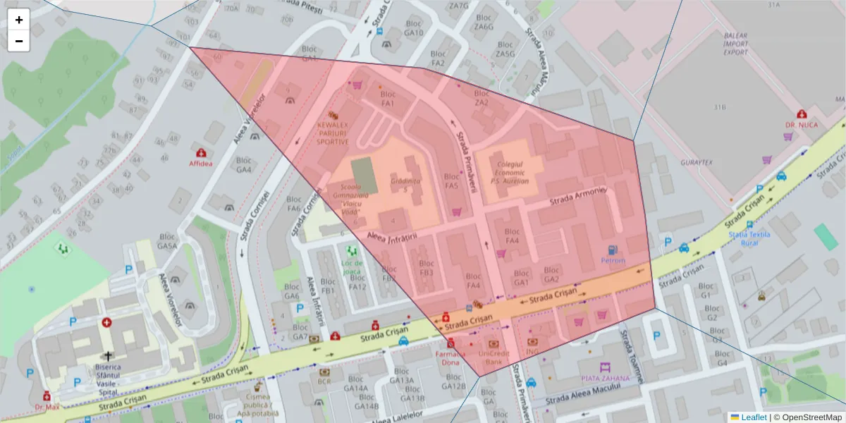 Hartă a codului poștal  și a codurilor poștale învecinate