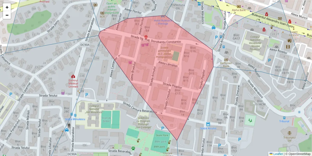 Hartă a codului poștal  și a codurilor poștale învecinate