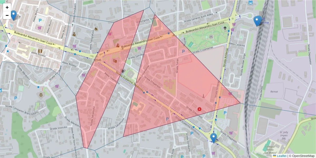 Hartă a codului poștal  și a codurilor poștale învecinate