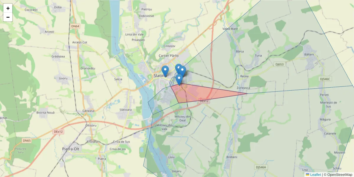 Hartă a codului poștal  și a codurilor poștale învecinate