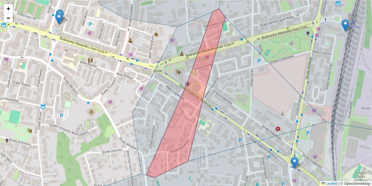 Hartă a codului poștal  și a codurilor poștale învecinate