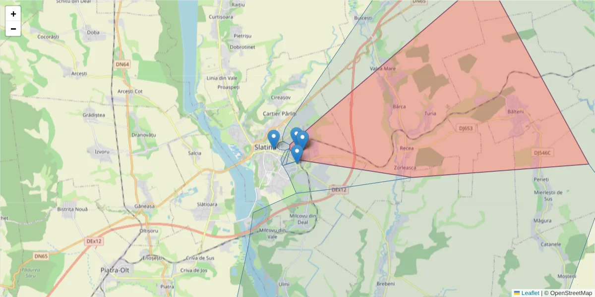 Hartă a codului poștal  și a codurilor poștale învecinate