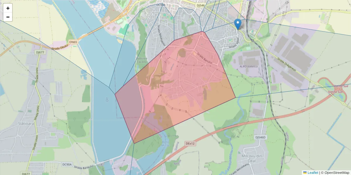 Hartă a codului poștal  și a codurilor poștale învecinate