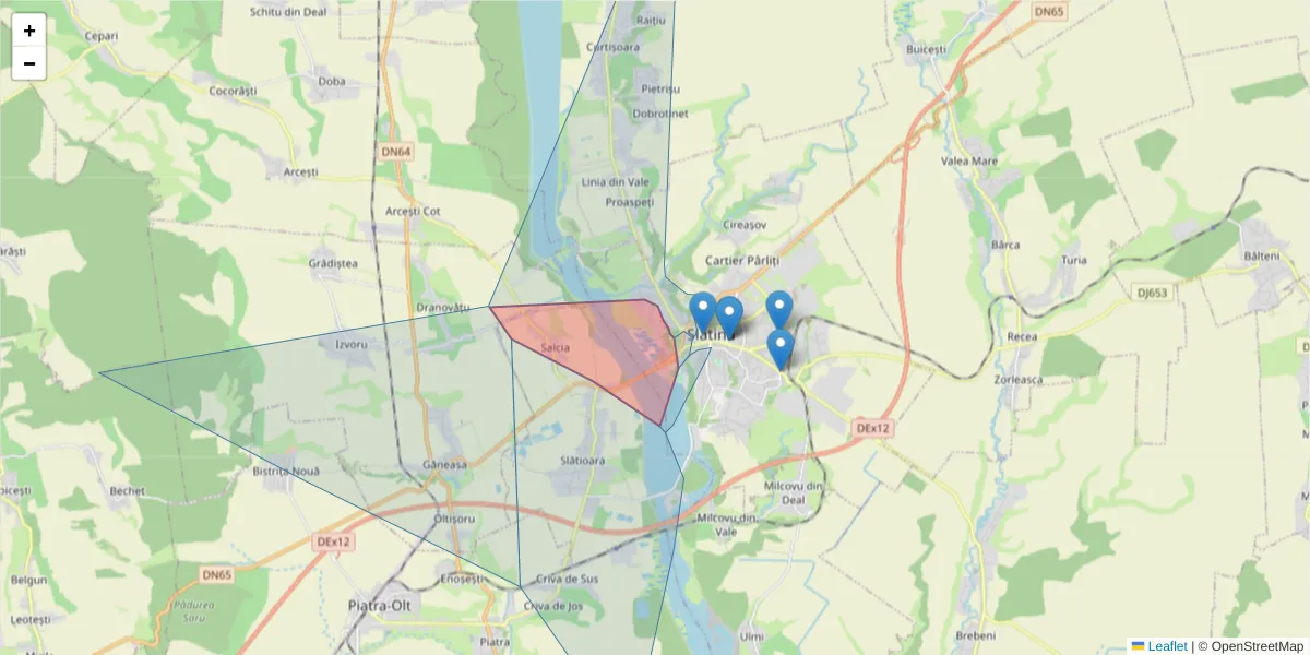 Hartă a codului poștal  și a codurilor poștale învecinate