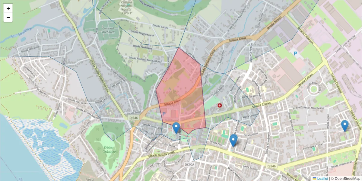 Hartă a codului poștal  și a codurilor poștale învecinate