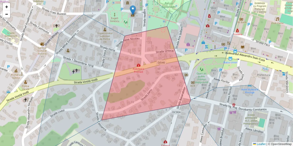 Hartă a codului poștal  și a codurilor poștale învecinate