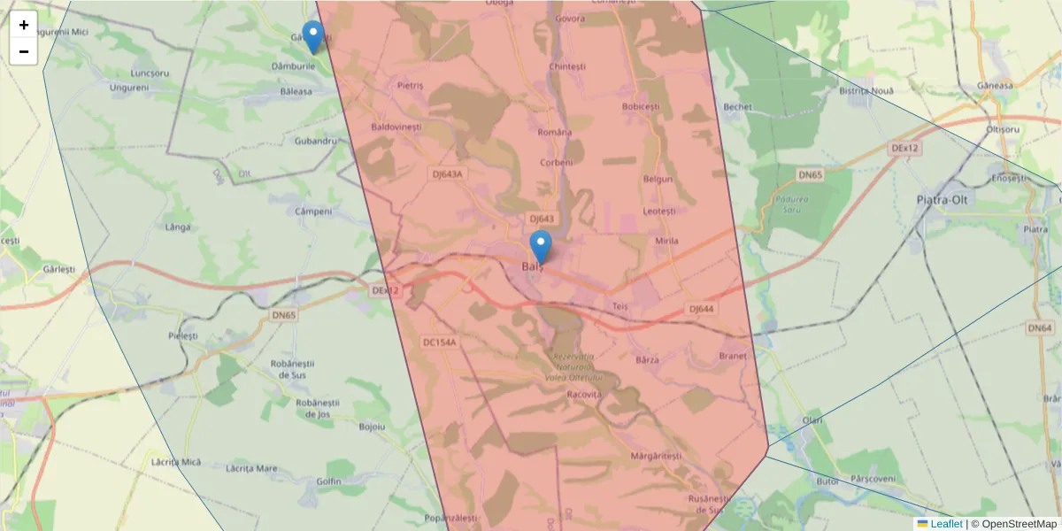 Hartă a codului poștal  și a codurilor poștale învecinate