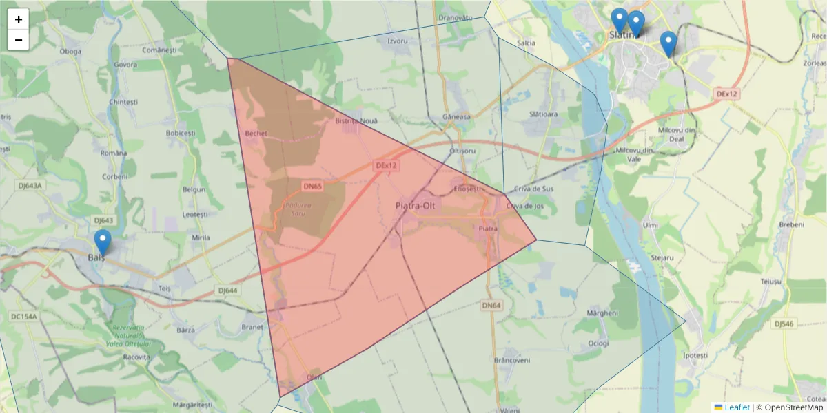 Hartă a codului poștal  și a codurilor poștale învecinate