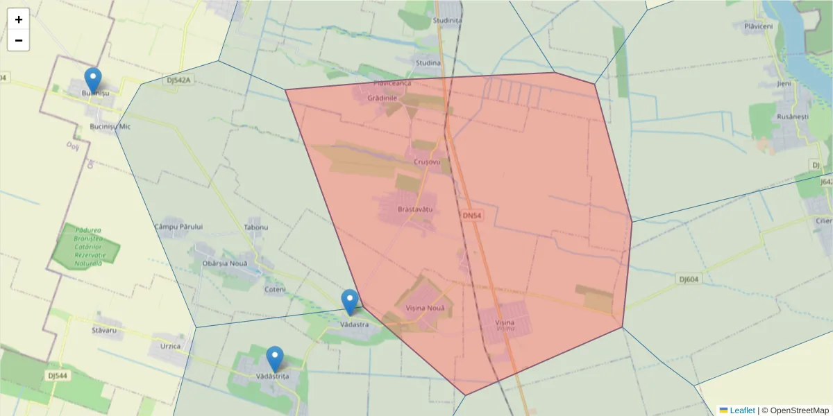Hartă a codului poștal  și a codurilor poștale învecinate