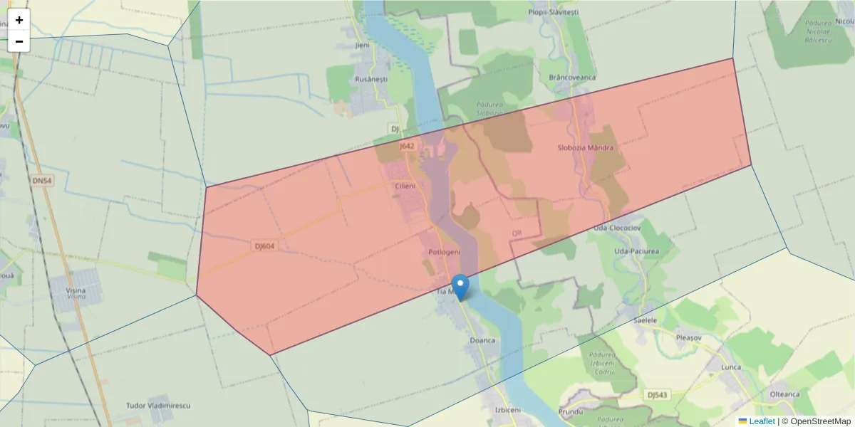 Hartă a codului poștal  și a codurilor poștale învecinate