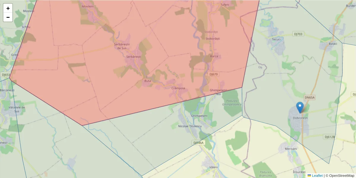 Hartă a codului poștal  și a codurilor poștale învecinate