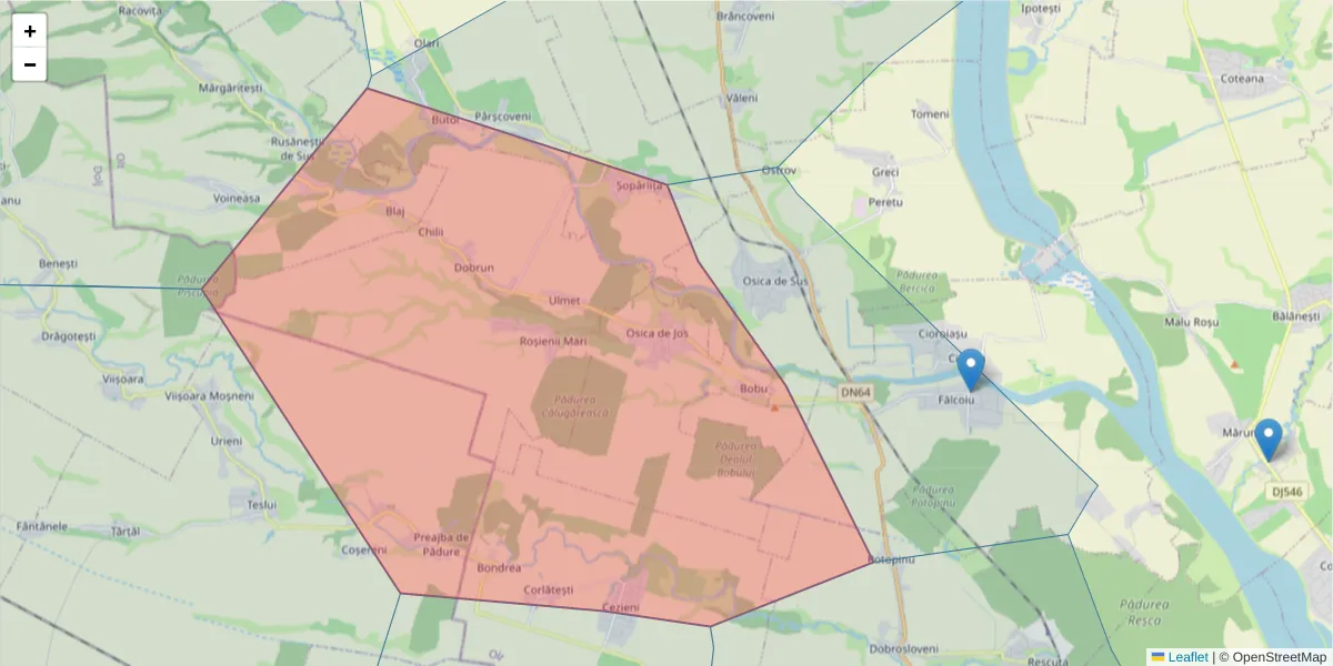 Hartă a codului poștal  și a codurilor poștale învecinate