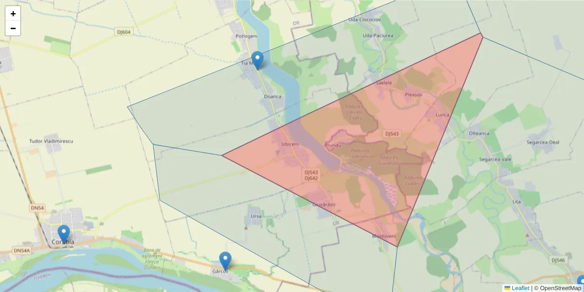Hartă a codului poștal  și a codurilor poștale învecinate