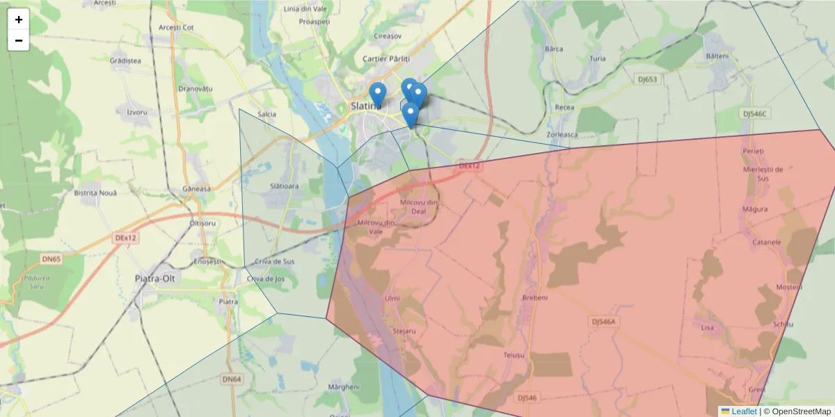 Hartă a codului poștal  și a codurilor poștale învecinate