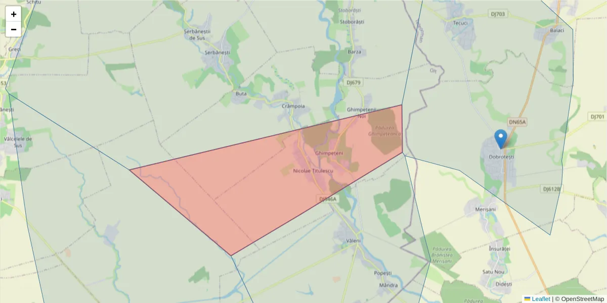 Hartă a codului poștal  și a codurilor poștale învecinate