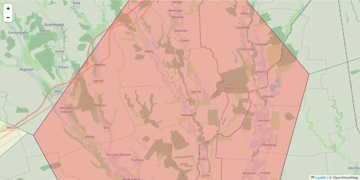 Hartă a codului poștal  și a codurilor poștale învecinate