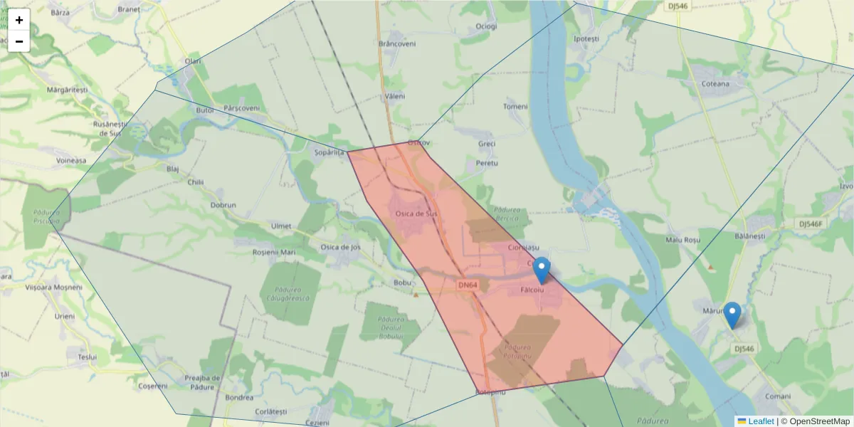 Hartă a codului poștal  și a codurilor poștale învecinate