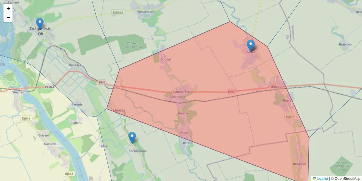 Hartă a codului poștal  și a codurilor poștale învecinate