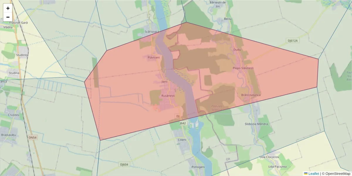 Hartă a codului poștal  și a codurilor poștale învecinate