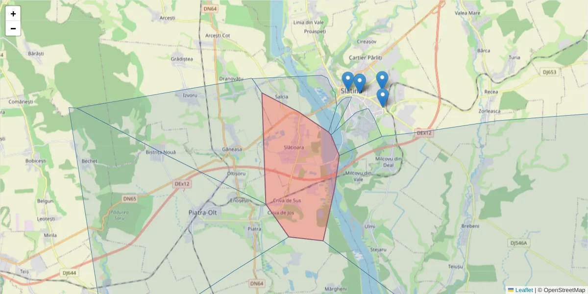 Hartă a codului poștal  și a codurilor poștale învecinate