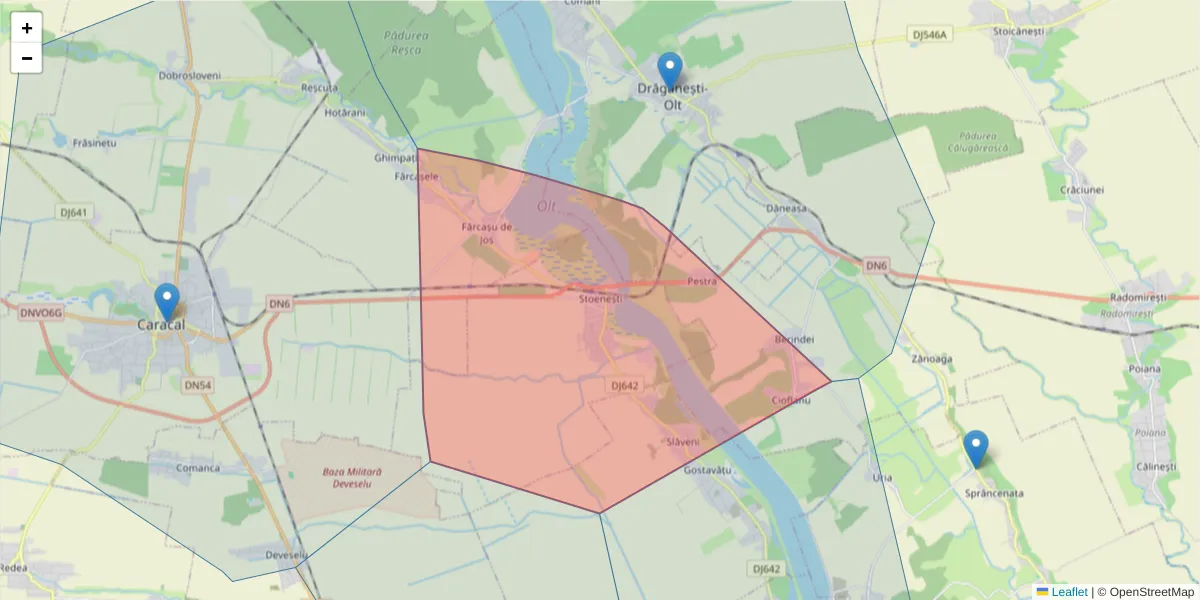Hartă a codului poștal  și a codurilor poștale învecinate