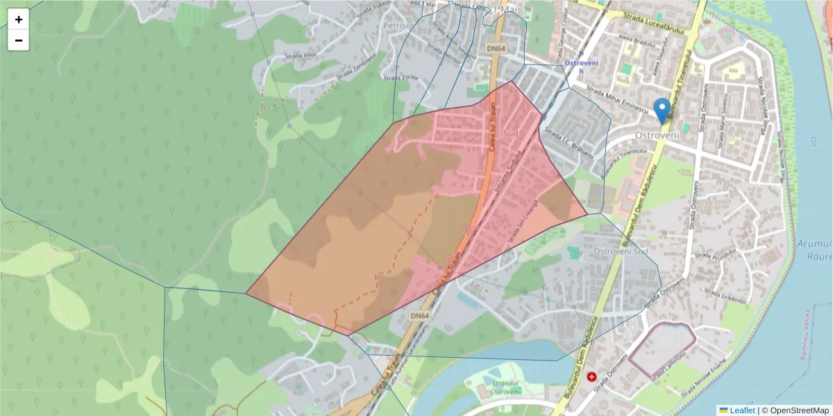 Hartă a codului poștal  și a codurilor poștale învecinate