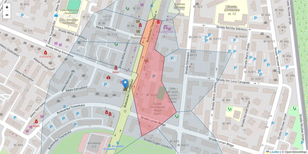 Hartă a codului poștal  și a codurilor poștale învecinate