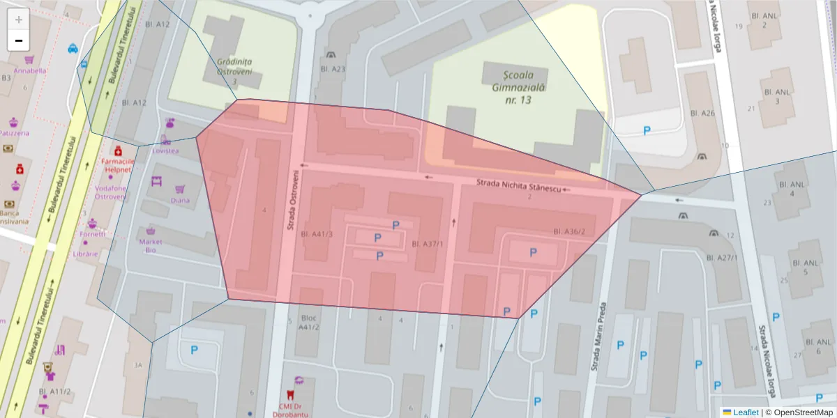 Hartă a codului poștal  și a codurilor poștale învecinate