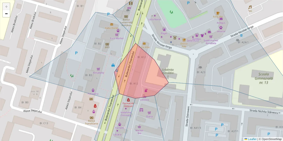 Hartă a codului poștal  și a codurilor poștale învecinate