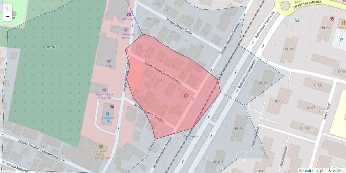 Hartă a codului poștal  și a codurilor poștale învecinate