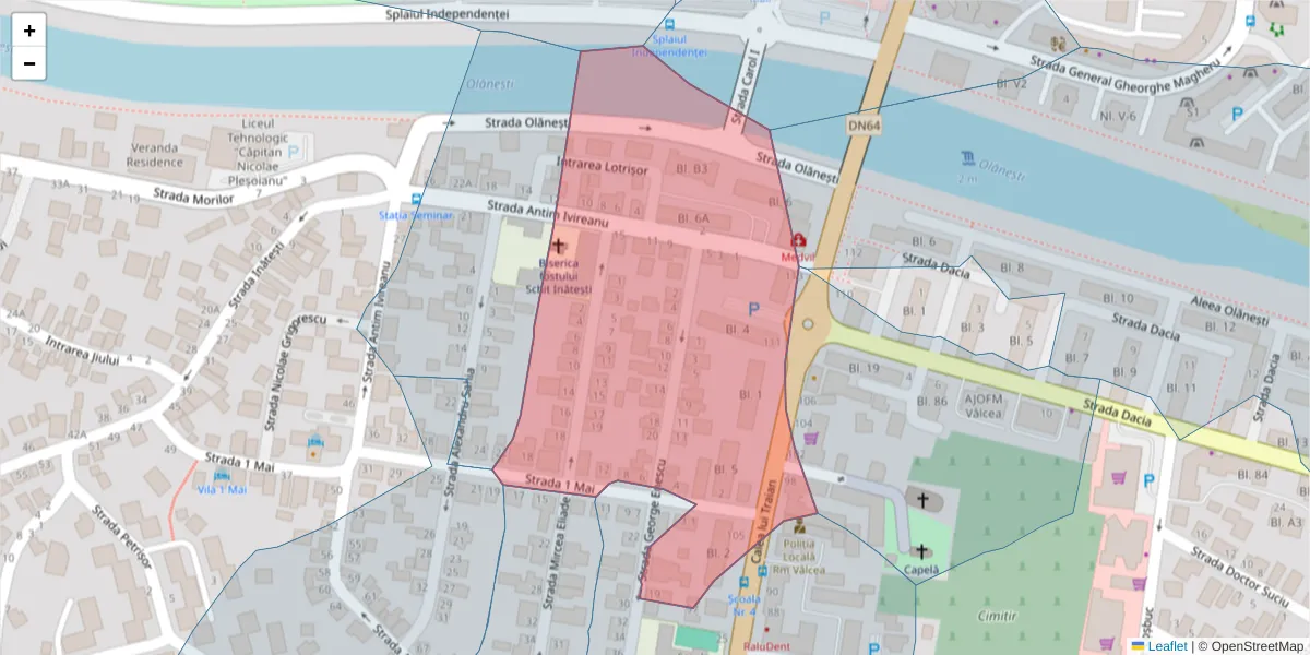 Hartă a codului poștal  și a codurilor poștale învecinate