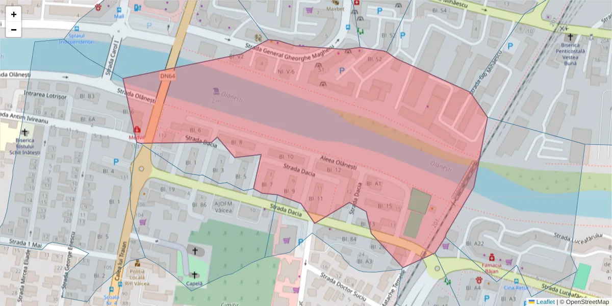 Hartă a codului poștal  și a codurilor poștale învecinate