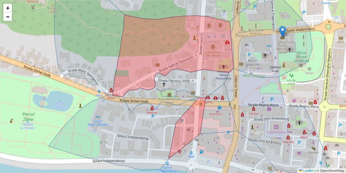 Hartă a codului poștal  și a codurilor poștale învecinate