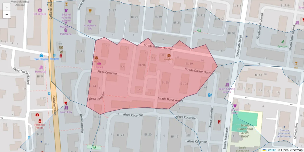 Hartă a codului poștal  și a codurilor poștale învecinate