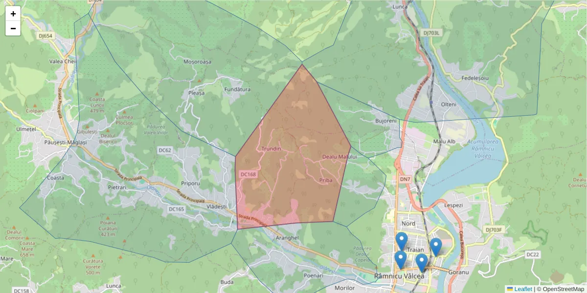 Hartă a codului poștal  și a codurilor poștale învecinate