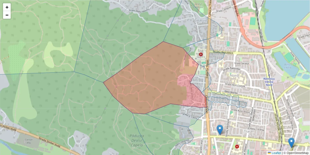 Hartă a codului poștal  și a codurilor poștale învecinate