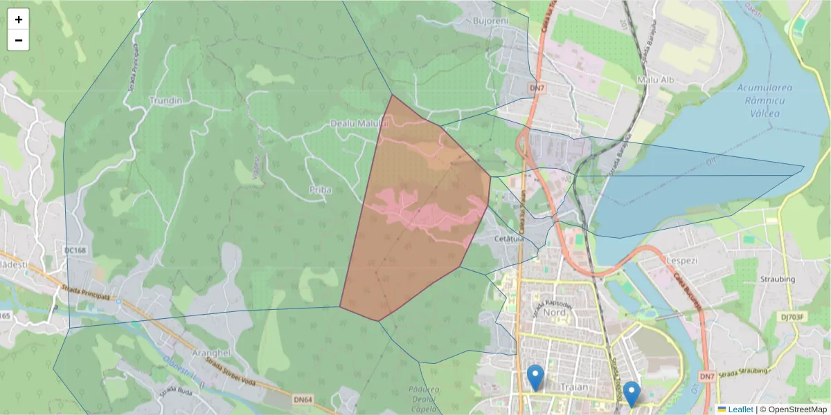 Hartă a codului poștal  și a codurilor poștale învecinate