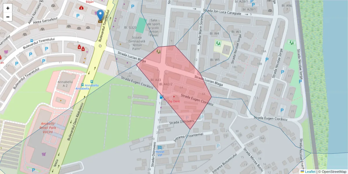 Hartă a codului poștal  și a codurilor poștale învecinate