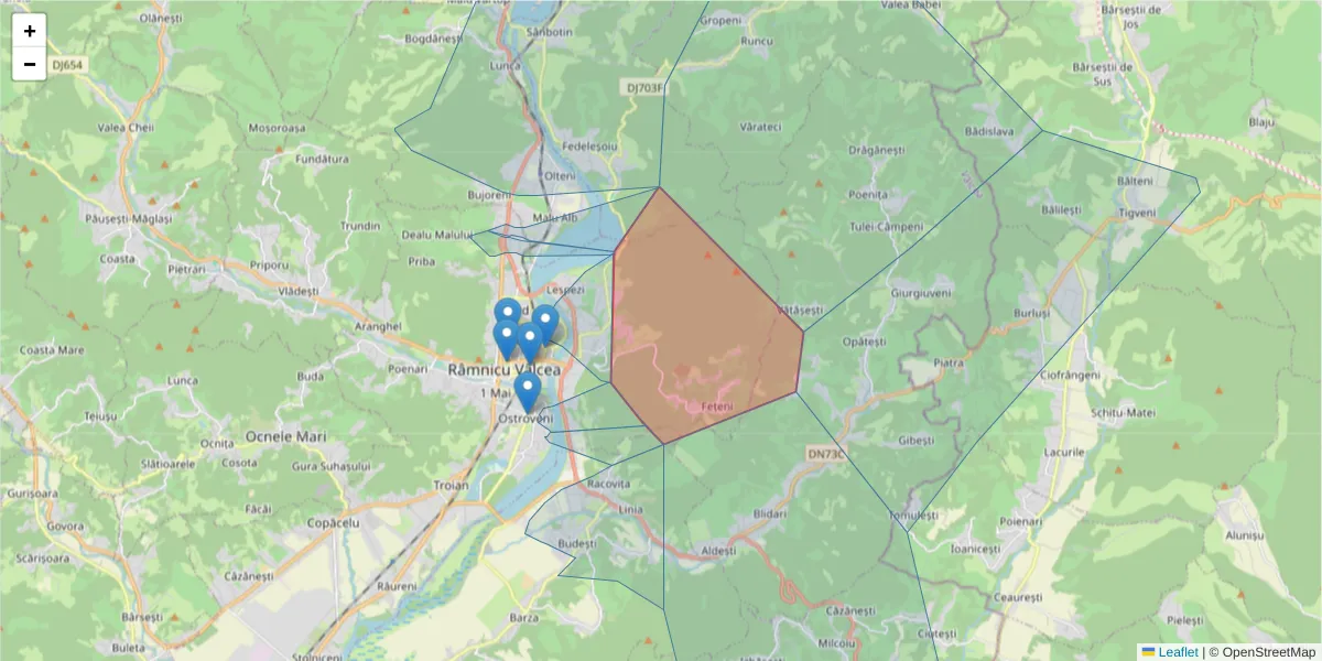 Hartă a codului poștal  și a codurilor poștale învecinate