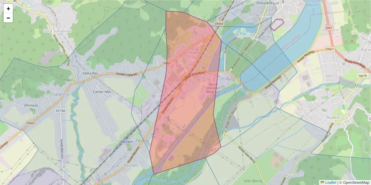 Hartă a codului poștal  și a codurilor poștale învecinate