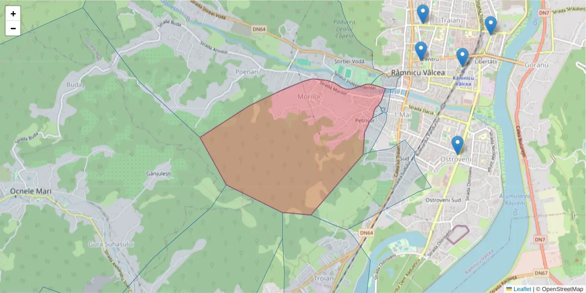 Hartă a codului poștal  și a codurilor poștale învecinate