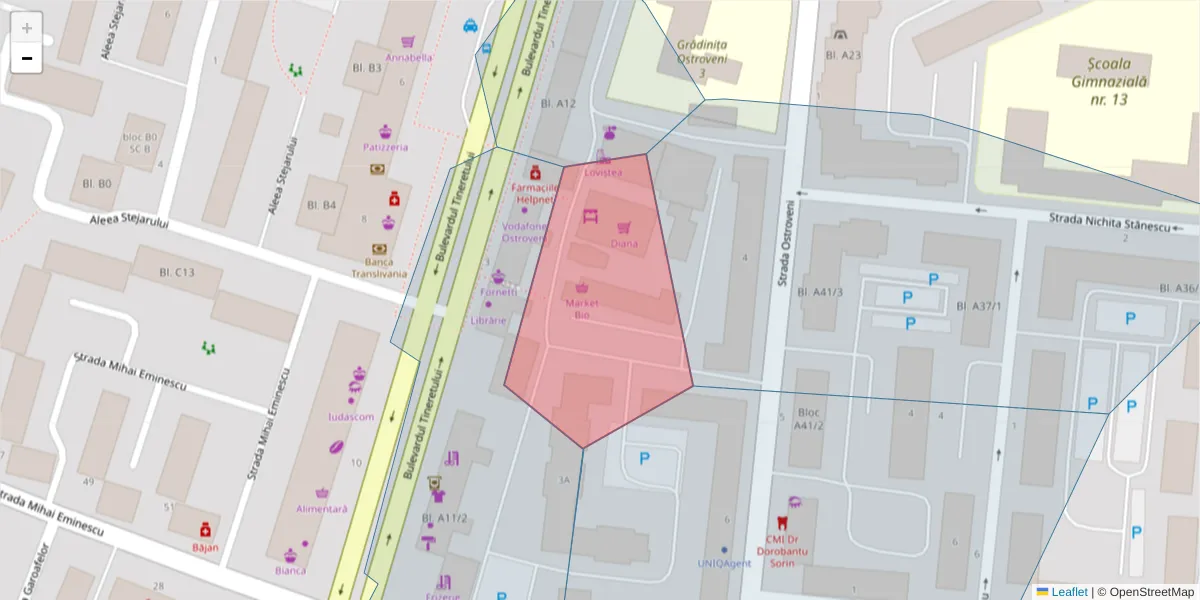 Hartă a codului poștal  și a codurilor poștale învecinate