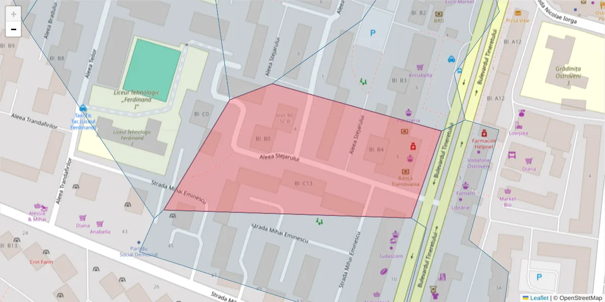 Hartă a codului poștal  și a codurilor poștale învecinate